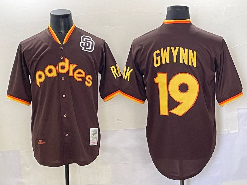 Men 2025 San Diego Padres #19 Gwynn Brown Throwback Nike MLB Jersey style 39